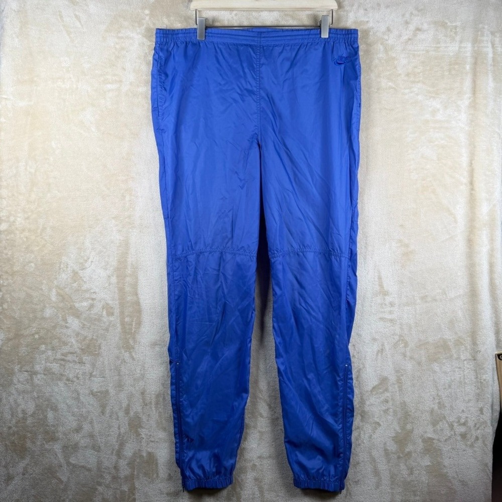 Vintage Nike Men L Royal Blue Windbreaker Track Pants Large Embroidered Logo 90s
